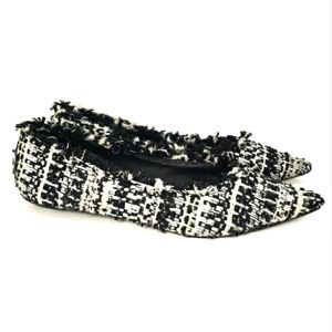 Zara Trafaluc Black, White, Gold, Tweed, Slip On, Pointy Toe Flats. Women's 6M